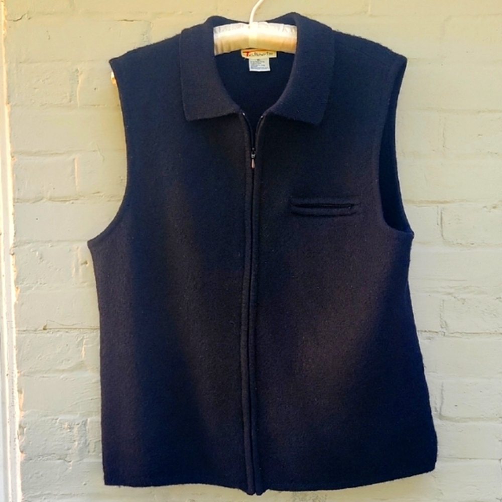 Talbots Vintage Womens Wool Vest Zipper Front And Pocket. Size XL